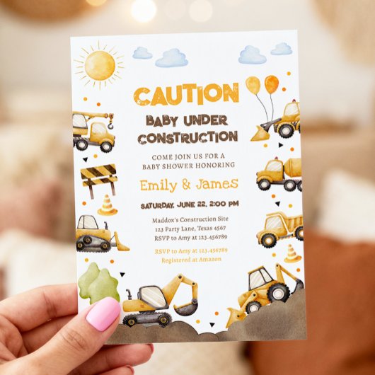 Invitation Baby Under Construction Trucks Baby Couples Shower