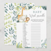 Invitation Baby word scramble safari jeu de baby shower (Devant / Derrière)
