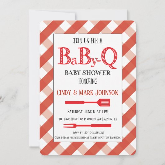 Invitation BabyQ Baby shower Barbecue Douche Couple pour bébé (Devant)