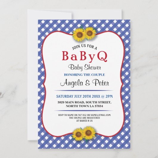 Invitation BABYQ Baby shower BBQ Party Sunflower Blue Invitat (Devant)