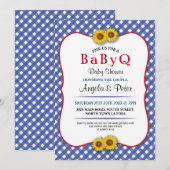 Invitation BABYQ Baby shower BBQ Party Sunflower Blue Invitat (Devant / Derrière)