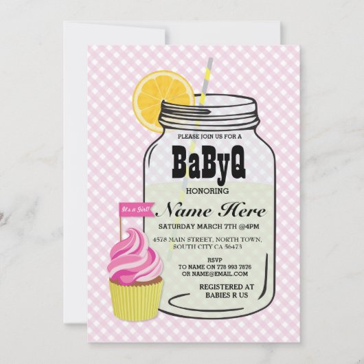 Invitation BaByQ Baby shower de révélation de genre Pink Chec (Devant)