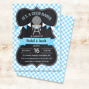 Invitation BABYQ Blue En vichy Chalkboard Baby shower garçon
