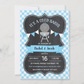 Invitation BABYQ Blue En vichy Chalkboard Baby shower garçon (Devant)