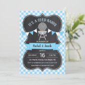 Invitation BABYQ Blue En vichy Chalkboard Baby shower garçon (Debout devant)
