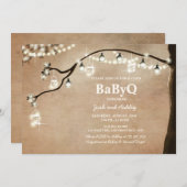 Invitation BabyQ Coed BBQ Douche Rustique Lumières (Devant / Derrière)