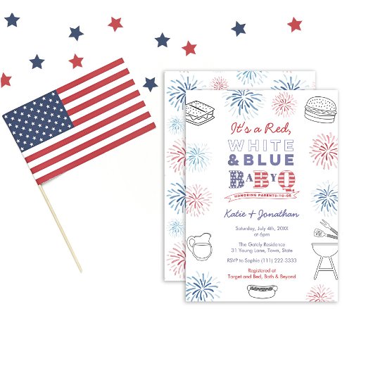 Invitation BabyQ Memorial Day Fireworks Baby shower Couples