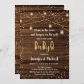 Invitation BabyQ Rustic String Lights Baby shower BBQ (Devant / Derrière)