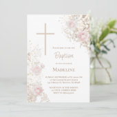 Invitation Baby's Breath and pink roses Baptism (Debout devant)