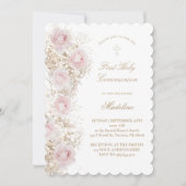 Invitation Baby's Breath and pink roses First Communion (Devant)
