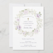 Invitation Baby's Breath and Purple Roses First Communion (Devant)