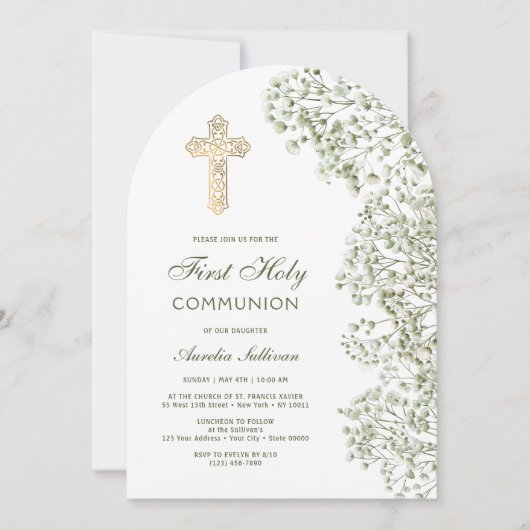 Invitation Baby's Breath Arch First Communion (Devant)