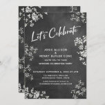 Invitation Baby's Breath Chalkboard Moderne Fêtons<br><div class="desc">Dans ce joli design faire-part de mariage, j'ai utilisé une police de calligraphie élégante et moderne pour créer une maquette de typographie blanche en lisant "Fêtons". L'arrière - plan a été recouvert d'une image représentant une surface texturée de tableau noir parsemée de fleurs d'haleine de bébé d'aquarelle. Remplissez les blancs...</div>