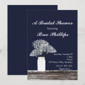 Invitation Baby's Breath dans un pot Mason Rustic Blue Invita (Devant / Derrière)