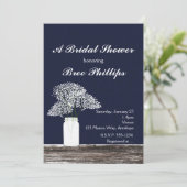 Invitation Baby's Breath dans un pot Mason Rustique Bleu Invi (Debout devant)