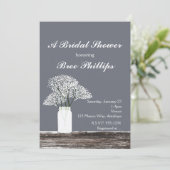 Invitation Baby's Breath dans un pot Mason Rustique Gris Invi (Debout devant)