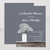 Invitation Baby's Breath dans un pot Mason Rustique Gris Invi (Devant / Derrière)