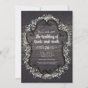 Invitation Baby's Breath et Bois de Style Country Western Rus