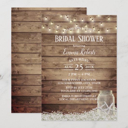 Invitation Baby's Breath Étoile de Mer Rustique Pot Mariage (Devant / Derrière)