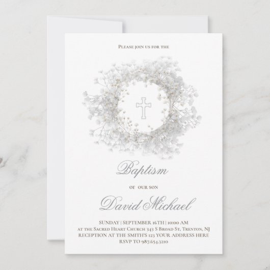 Invitation Baby's Breath flowers Baptism  (Devant)