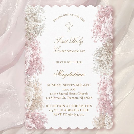 Invitation Baby's Breath flowers First Communion