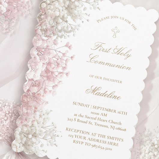 Invitation Baby's Breath flowers First Communion