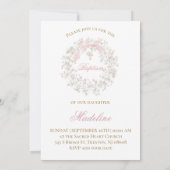 Invitation baby's breath flowers pink bow Baptism (Dos)