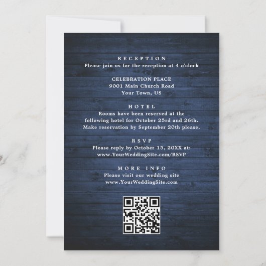 Invitation Baby's Breath Mason Jar Blue Wood Code QR Mariage (Dos)