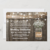 Invitation Baby's Breath Mason Jar Pays Mariage rustique (Devant)