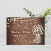 Invitation Baby's Breath Mason Jar Rustic Engagement Party (Debout devant)