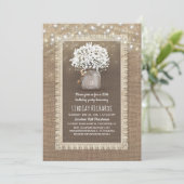 Invitation Baby's Breath Mason Jar Rustic Lace Anniversaire (Debout devant)