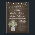 Invitation Babys Breath Mason Jar Rustic Rehearer Dîner<br><div class="desc">Design dispose d'un arrière - plan rustique aquarelle rustique bois de grain avec élégante fée de fil scintillant. Le modèle dispose également d'un bocal en maçon rempli de respiration pour bébé. Vous pouvez changer les initiales de la démo sur le pot à votre propre.</div>