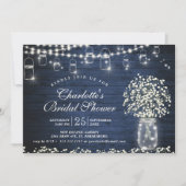 Invitation Baby's Breath Pot Mason Bleu Rustique Mariage (Devant)