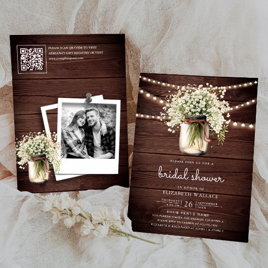 Invitation Baby's Breath Pot Mason Jar avec Code QR pour Show