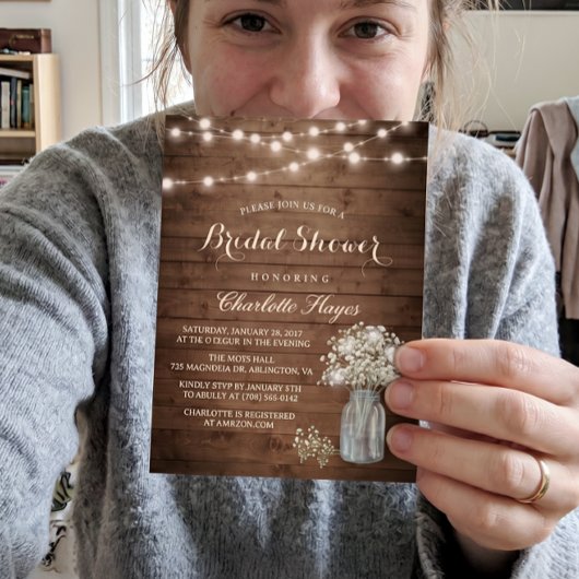 Invitation Baby's Breath Pot Mason Rustique Enterrement de Vi