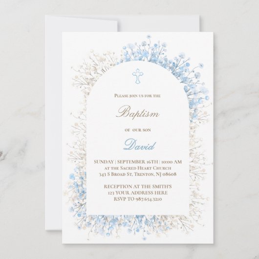 Invitation Baby's Breath white blue baby boy Baptism (Devant)