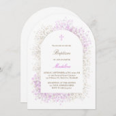 Invitation Baby's Breath white lilac baby girl Baptism (Devant / Derrière)