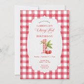 Invitation Baby's Cherry First Red Gingham Birthday (Devant)