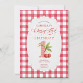 Invitation Baby's Cherry First Red Gingham Birthday (Devant)