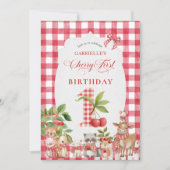 Invitation Baby's Cherry First Red Gingham Birthday (Devant)