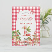 Invitation Baby's Cherry First Red Gingham Birthday (Debout devant)