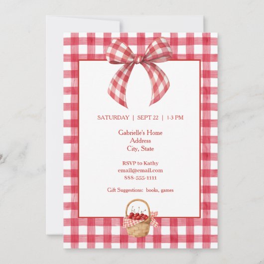 Invitation Baby's Cherry First Red Gingham Birthday (Dos)