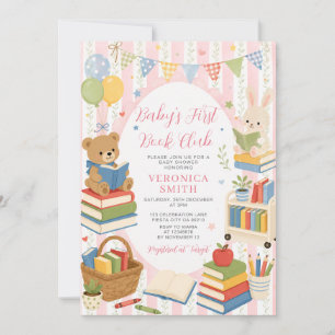 Invitation Baby's First Book Club Livre Rose pour Baby Shower