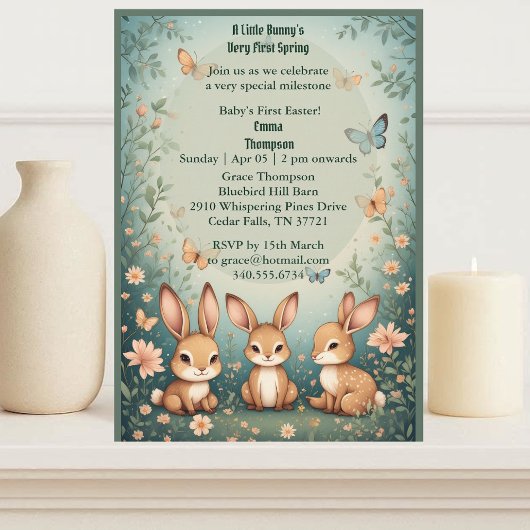 Invitation Babys First Easter Pastel Green Spring Bunny Party