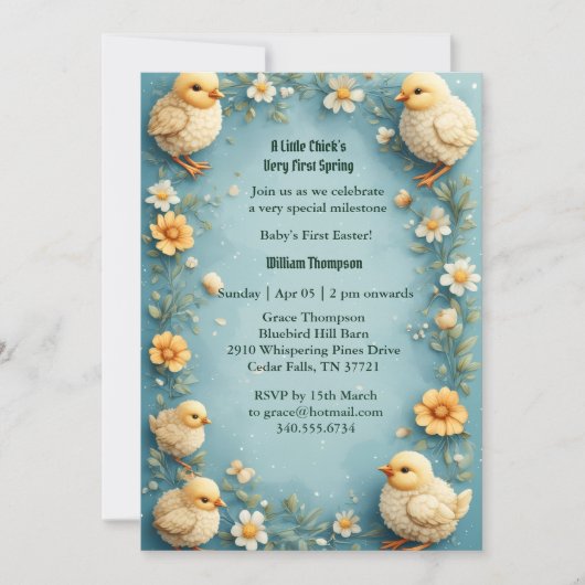 Invitation Babys First Easter Pastel Green Spring Chick Party (Devant)
