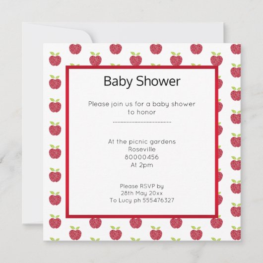 INVITATION BABYSHOWER DE CONCEPTION DE POMMES CUTE (Devant)