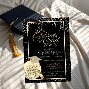 Invitation Bac de diplôme, Confetti de bal disco, Diplôme de