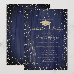 Invitation Bac de diplôme, Diamants de verre Bleu Graduation