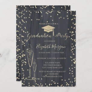 Invitation Bac de diplôme, Diamants de verre noir Graduation