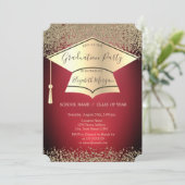 Invitation Bac de diplôme, Diamants d'or noir rouge Graduatio (Debout devant)